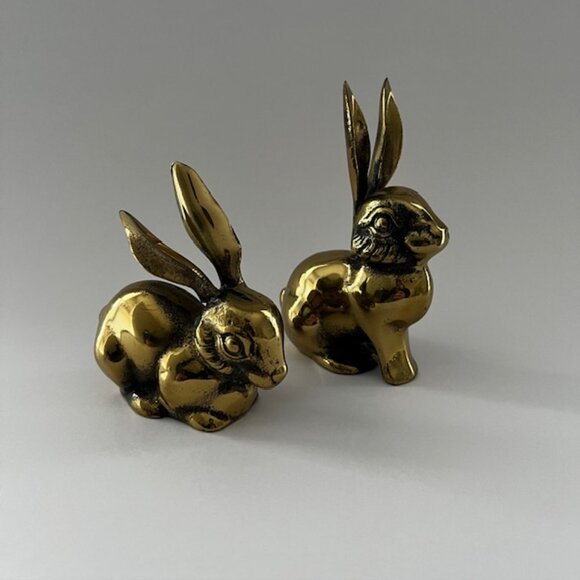Vintage Brass Bunny Rabbit Figurines - Set of 2 - Picture 3 of 9